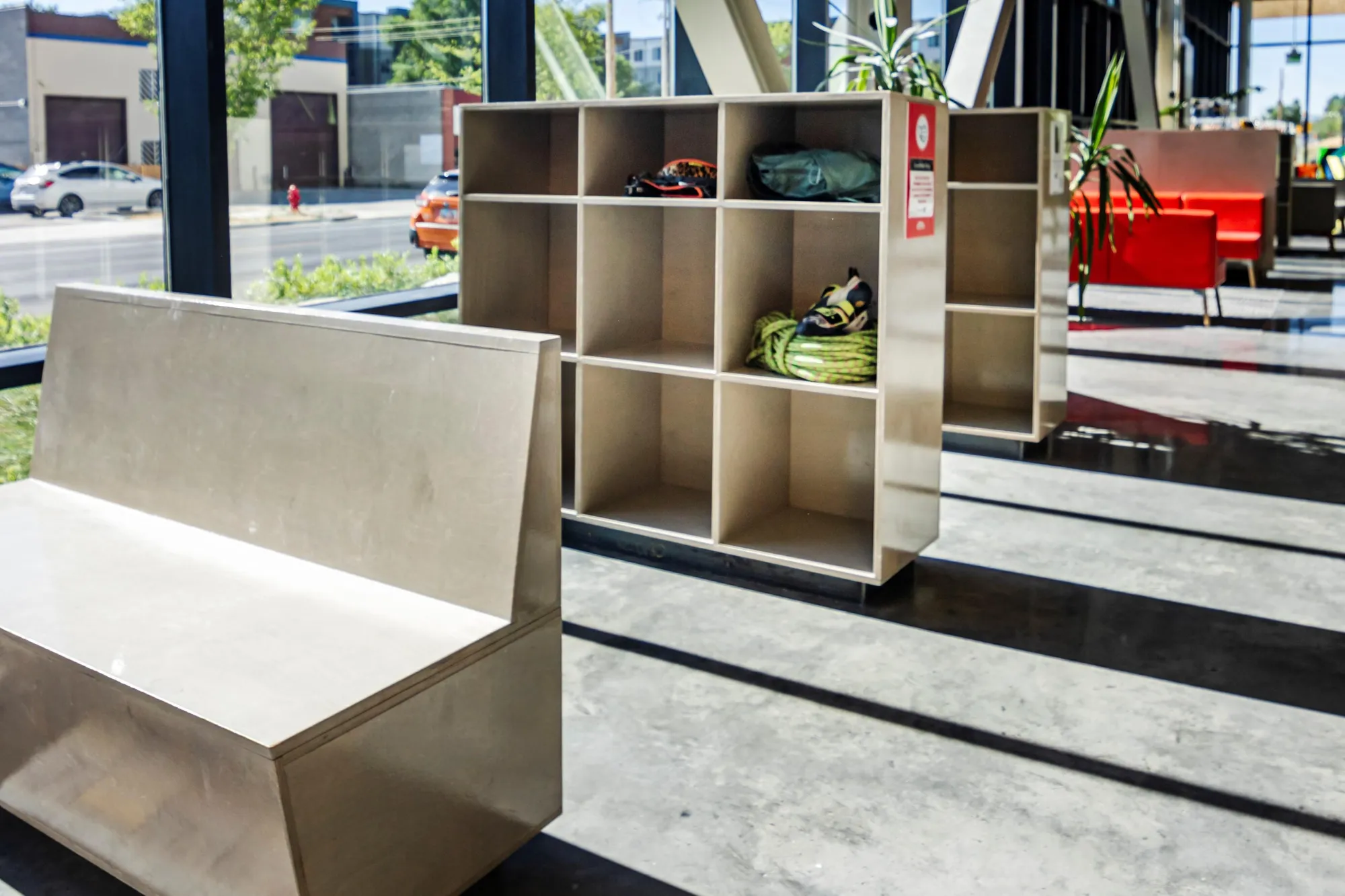 Cubbies in a climbing gym